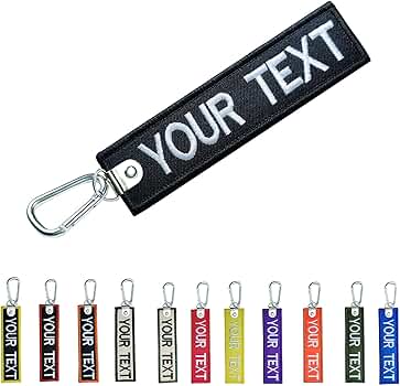 silkmilk Personalized Keychain,Customized any own text key tags  Embroidery-Carabiner Clips keyring, Aluminum Carabiner - Keychain Hook Clip  for luggage,crate,belt, gear, keyring (Black) at Amazon Men's Clothing store